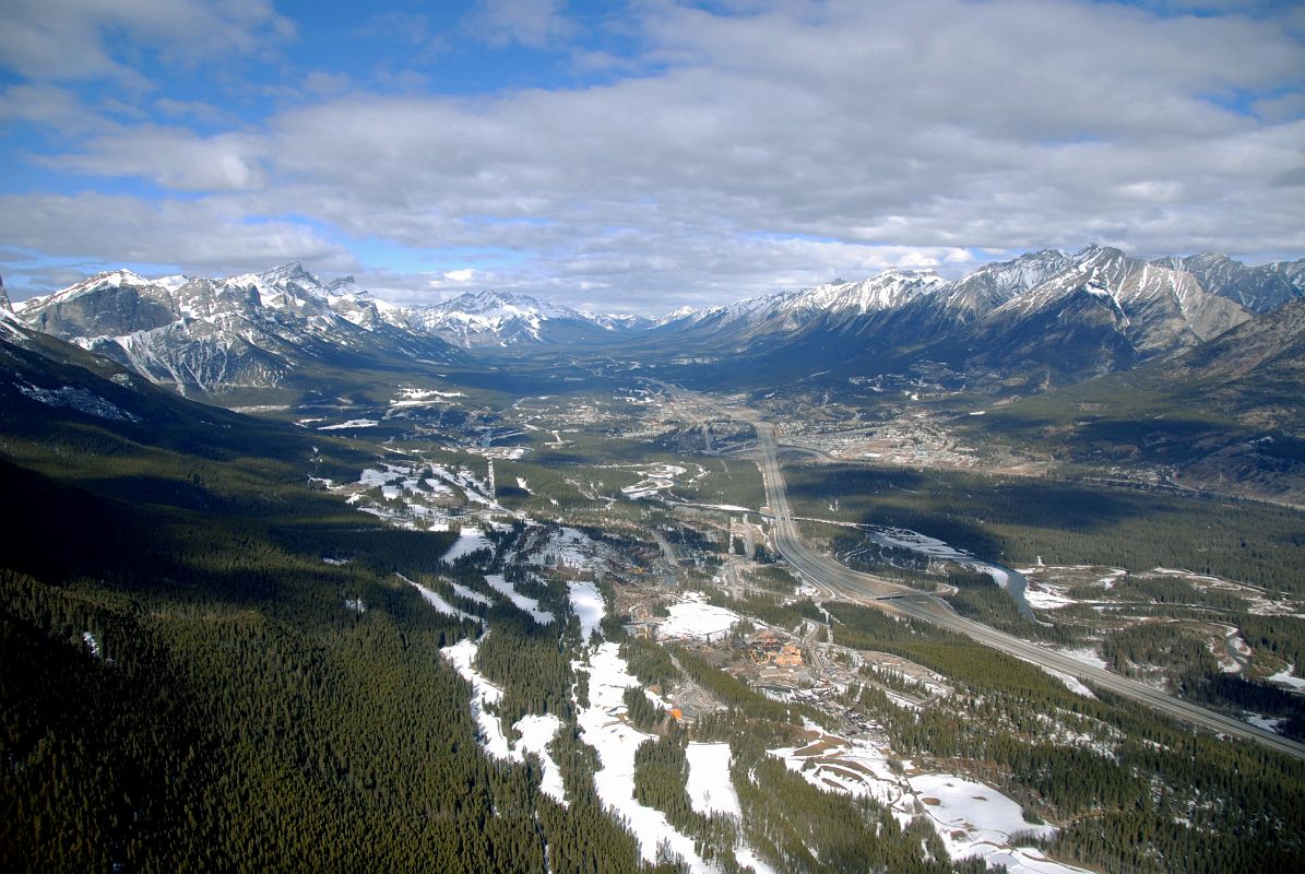 13C Canmore, Mount Rundle, Cascade Mountain, Mount Charles Stewart, Mount Lady MacDonald From Helicopter Just After Takeoff From Canmore To Mount Assiniboine In Winter